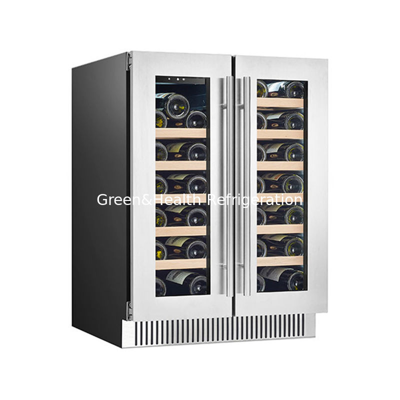 ইটিএল সার্টিফিকেট ফ্যাশন ডুয়াল জোন এসএস ডাবল গ্লাস ডোর রেড ওয়াইন কুলার 180L 68 বোতল সহ