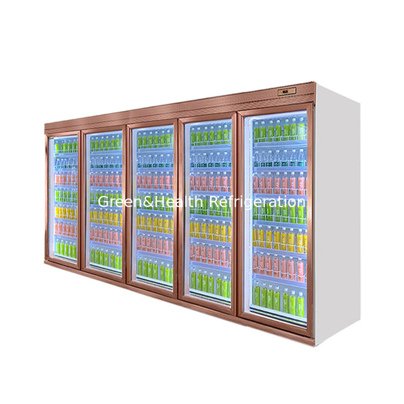 ফ্যান কুলিং সিস্টেম এবং কাস্টমাইজযোগ্য ভলিউম সহ ৫ স্তরের অ্যাডজাস্টেবল শেল্ফ গ্লাস ডোর বেভারেজ চিলার