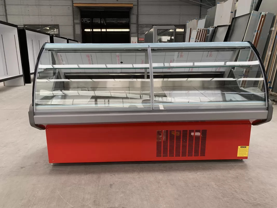 220/50hz ভোল্টেজ গ্যাস R404a রান্না করা খাদ্য প্রদর্শন শোকেস মাংস প্রদর্শন ক্যাবিনেট