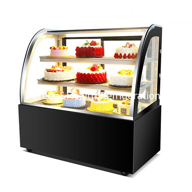 বাণিজ্যিক ব্যবহারের জন্য একাধিক তাক সহ বাঁকা কাঁচের স্টেইনলেস স্টিলের কেক ডিসপ্লে ফ্রিজার