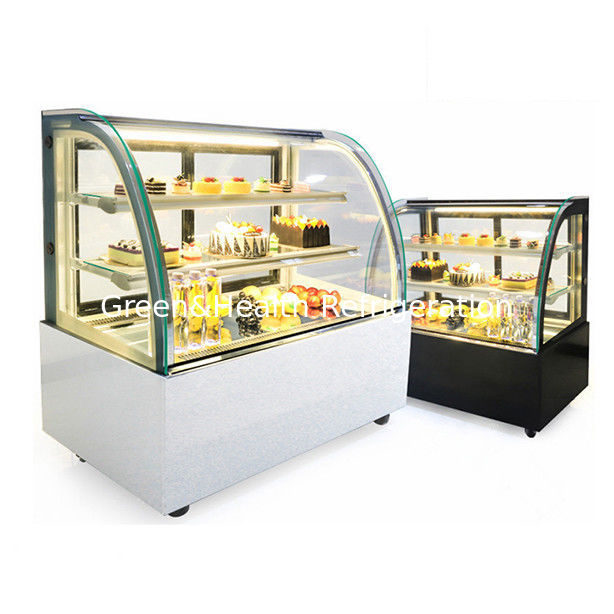 বাণিজ্যিক ব্যবহারের জন্য একাধিক তাক সহ বাঁকা কাঁচের স্টেইনলেস স্টিলের কেক ডিসপ্লে ফ্রিজার
