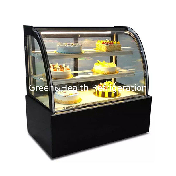 বাণিজ্যিক ব্যবহারের জন্য একাধিক তাক সহ বাঁকা কাঁচের স্টেইনলেস স্টিলের কেক ডিসপ্লে ফ্রিজার
