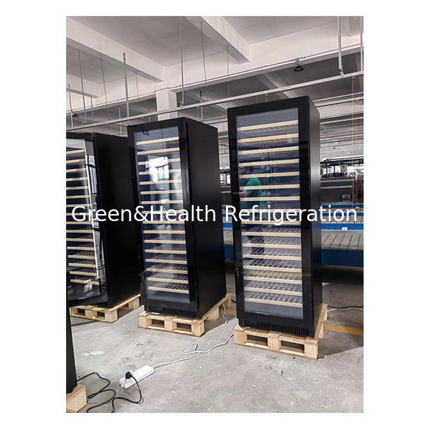 বাণিজ্যিক ব্যবহারের জন্য ডুয়াল-জোন তাপমাত্রা ওয়াইন কুলার এবং 316 বোতল ধারণক্ষমতা সহ বিচ কাঠের তাক