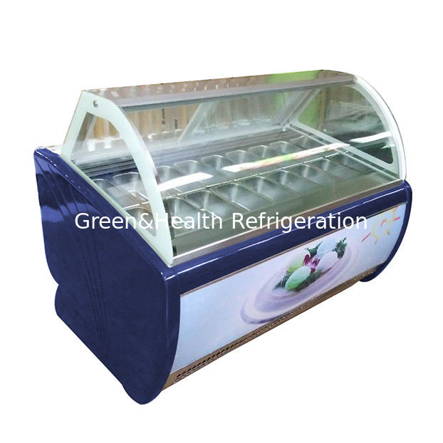 কারখানার সরাসরি বাঁকা গ্লাস 16 ট্রে আইসক্রিম ডিসপ্লে ফ্রিজার সামঞ্জস্যযোগ্য থার্মোস্ট্যাট সহ