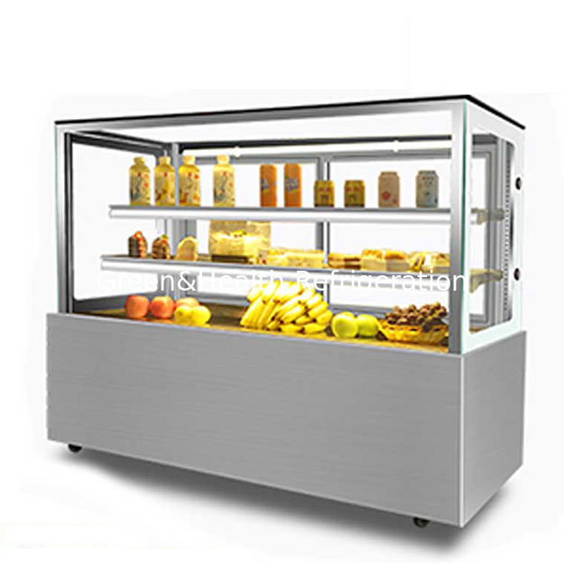 কারখানার সরাসরি বিক্রয় ডান কোণ স্টেইনলেস স্টীল গ্লাস উপাদান কেক রেফ্রিজারেশন ডিসপ্লে ফ্রিজার