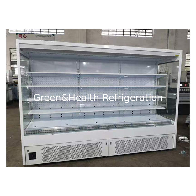 উচ্চ মানের ডান কোণ সুপারমার্কেট রেফ্রিজারেটেড স্টোরেজ ডিসপ্লে ওপেন ফ্রিজার কারখানায়