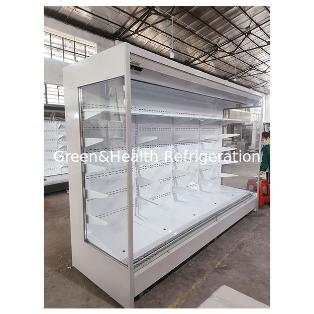 উচ্চ মানের ডান কোণ সুপারমার্কেট রেফ্রিজারেটেড স্টোরেজ ডিসপ্লে ওপেন ফ্রিজার কারখানায়