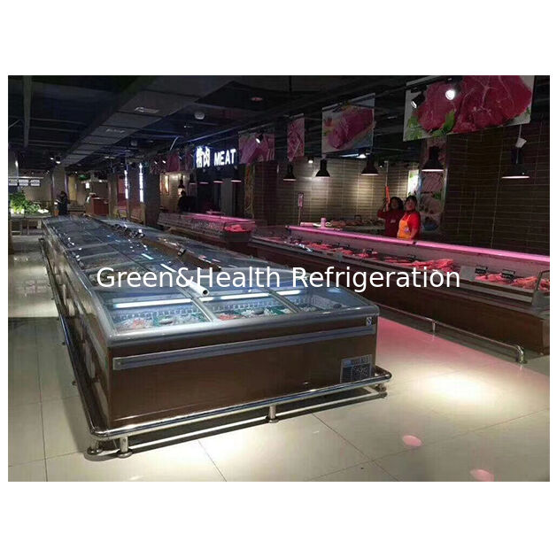 সুপারমার্কেট বাণিজ্যিক অনুভূমিক হিমায়িত খাদ্য সংরক্ষণ প্রদর্শন দ্বীপ ফ্রিজার ফ্রিজ
