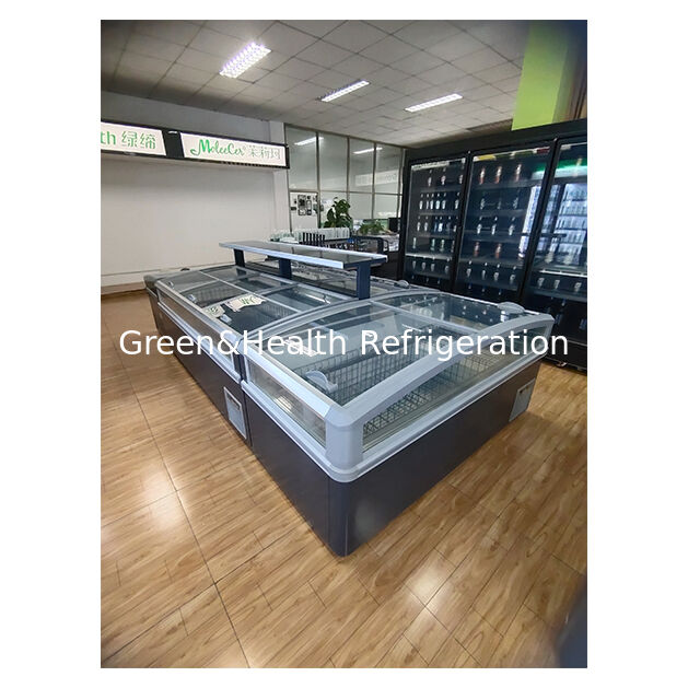 সুপারমার্কেট/স্টোর অনুভূমিক বড় ফ্রিজড ফুড স্টোরেজ ডিসপ্লে দ্বীপ ক্যাবিনেট রেফ্রিজারেটর