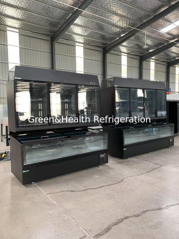 সুপারমার্কেটের জন্য কমার্শিয়াল কম্বাইন্ড ডিসপ্লে ফ্রিজার - টপ গ্লাস ডোর এবং বটম আইল্যান্ড ফ্রিজার