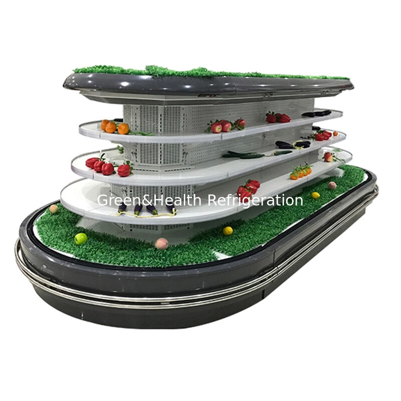 সুপারমার্কেট ডিসপ্লের জন্য স্বয়ংক্রিয় ডিফ্রস্ট এলইডি আলো এবং শক্তি সাশ্রয়ী বাণিজ্যিক মাল্টিডেক খোলা চিলার