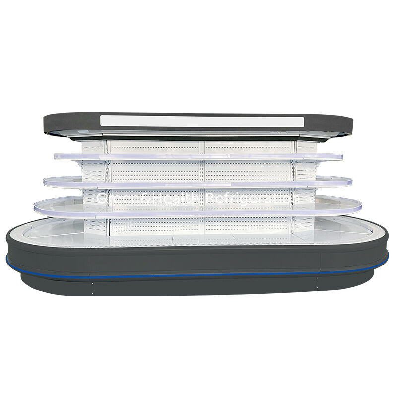 সুপারমার্কেট ডিসপ্লের জন্য স্বয়ংক্রিয় ডিফ্রস্ট এলইডি আলো এবং শক্তি সাশ্রয়ী বাণিজ্যিক মাল্টিডেক খোলা চিলার