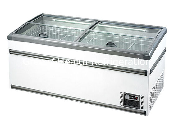 সুপারমার্কেটের জন্য 2.1M হোয়াইট আইল্যান্ড ফ্রিজার মাংস কাউন্টার ডিসপ্লে ফ্রিজার