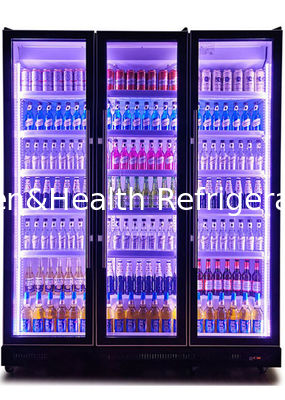 ফ্যান কুলিং সিস্টেম সহ উল্লম্ব কালো গ্লাস ডোর বিয়ার ডিসপ্লে ফ্রিজ