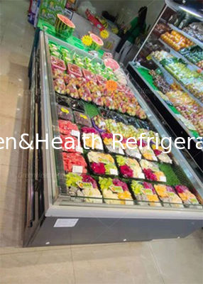 ফল সবজি ওপেন ডিসপ্লে কুলার স্টেইনলেস স্টীল সুপারমার্কেট আইল্যান্ড ফ্রিজার