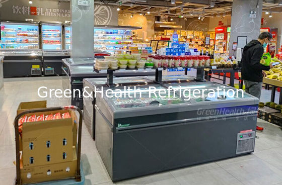 চেস্ট ডিপ আইল্যান্ড ফ্রিজার শোকেস বাণিজ্যিক শীর্ষ স্লাইড গ্লাস ডোর প্লাগ ইন