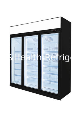 উল্লম্ব ট্রিপল ডোর উত্তপ্ত হাইপার মার্কেট গ্লাস ডিসপ্লে ফ্রিজার 220V 1450L