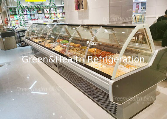 স্লাইডিং ডোর 4 ইউনিভার্সাল হুইল সহ বিগ ভলিউম কুকড ফুড ডেলি ডিসপ্লে রেফ্রিজারেটর