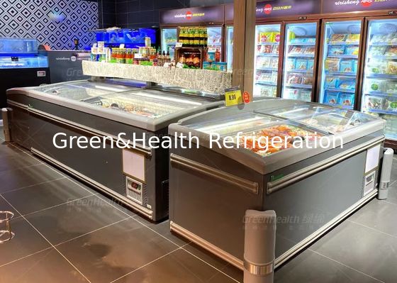 মাংস এবং সামুদ্রিক খাবারের জন্য 2.1 মিটার বাণিজ্যিক প্রদর্শন ফ্রিজার আইল্যান্ড শোকেস