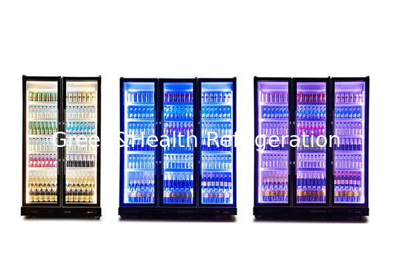 3 ডোর বেভারেজ ডিসপ্লে কুলার ট্রাইকালার এলইডি লাইট ভার্টিক্যাল ড্যাজল ব্ল্যাক ড্রিঙ্ক চিলার