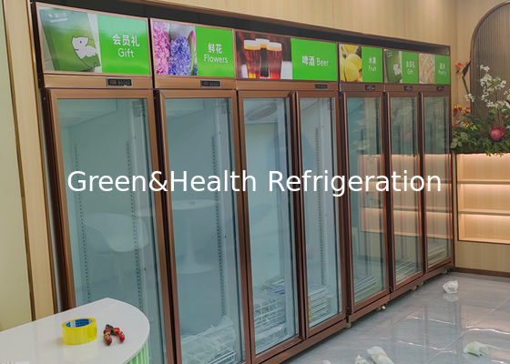 সুপারমার্কেট গ্লাস ডোর খাড়া ডিসপ্লে ফ্রিজ বেভারেজ রেফ্রিজারেটর 452L