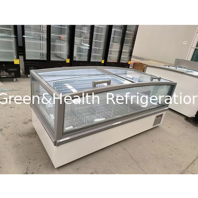 বড় উইন্ডো গ্লাস ডিসপ্লে ক্যাবিনেট সুপারমার্কেট দ্বীপ ফ্রিজার সঙ্গে অভ্যন্তরীণ এমবসড অ্যালুমিনিয়াম