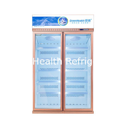 হিটিং ফিউজ ডিফ্রস্ট সিস্টেমের সাথে চলমান 2 গ্লাস ডোর বেভারেজ শোকেস আপরাইট ফ্রিজার ডিসপ্লে শোকেস
