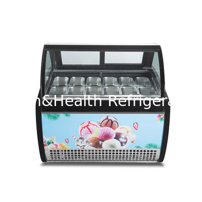 12 স্বাদ ডাবল সারি স্টেইনলেস স্টীল প্যান আইসক্রিম ডিসপ্লে ফ্রিজার