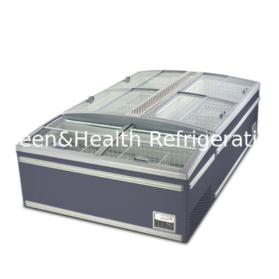 হিমশীতল পণ্যের জন্য অনুভূমিক গ্লাস স্টেইনলেস স্টীল বাণিজ্যিক দ্বীপ ফ্রিজার