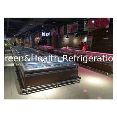 সর্বশেষ স্লাইডিং ডোর নিম্ন তাপমাত্রা হিমায়িত মাংসের গ্লাভস খাদ্য সঞ্চয়স্থান প্রদর্শন দ্বীপ মন্ত্রিসভা ফ্রিজার