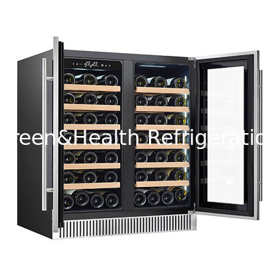 ইটিএল শংসাপত্র 68 বোতল স্বতন্ত্র দ্বৈত তাপমাত্রা দুটি গ্লাস দরজা রেড ওয়াইন রেফ্রিজারেটেড স্টোরেজ ডিসপ্লে ফ্রিজার