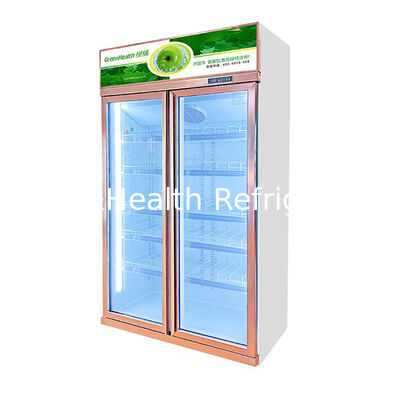 উপরের ইউনিট উল্লম্ব স্টোর দুটি ডিফগিং গ্লাস ডোর সহ পানীয় রেফ্রিজারেশন ডিসপ্লে ফ্রিজার